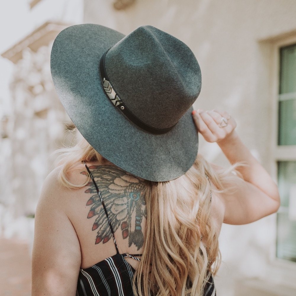 Grey Felt Wide Brim Hat